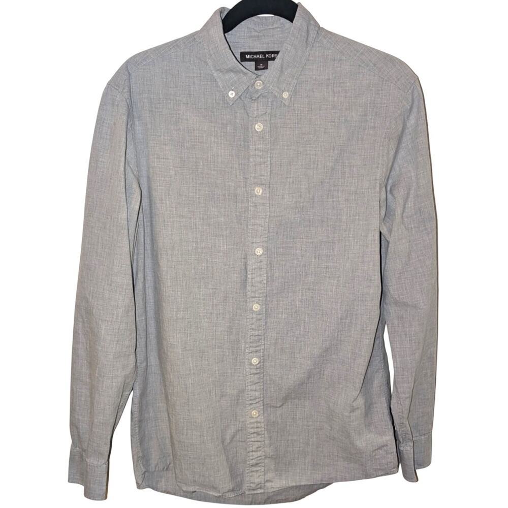 Mens Michael Kors Shirt Size Medium Gray Button Down 100% Cotton Tailored Fit